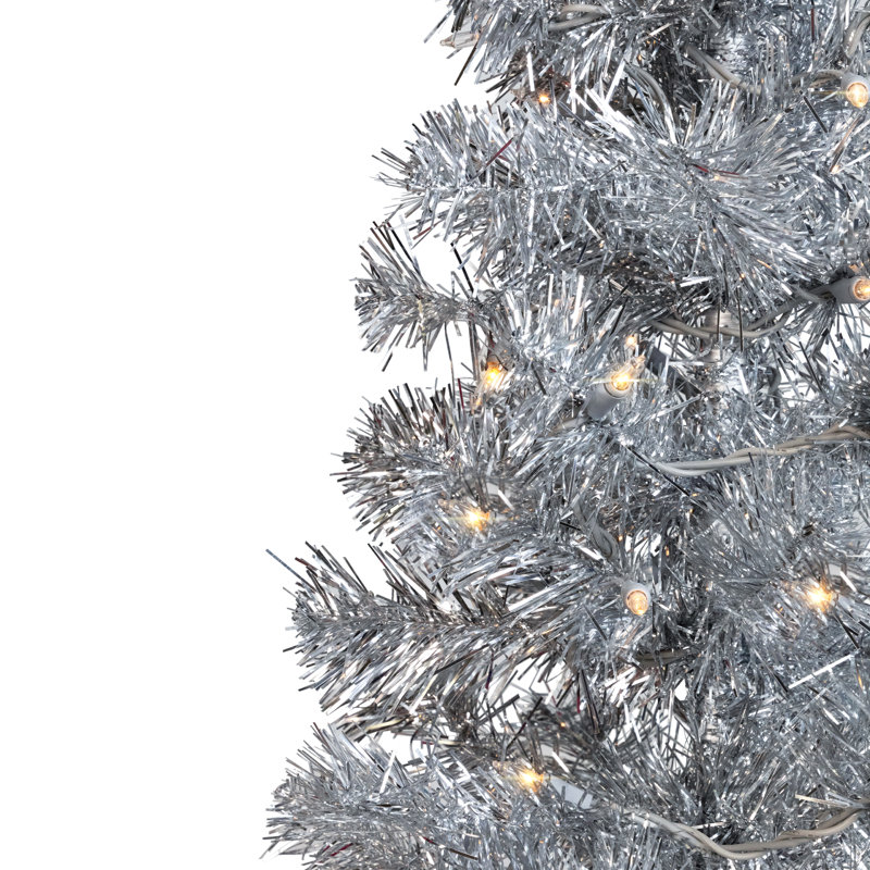 Artificial Tinsel Christmas Tree - 3' - Silver, Pre-Lit