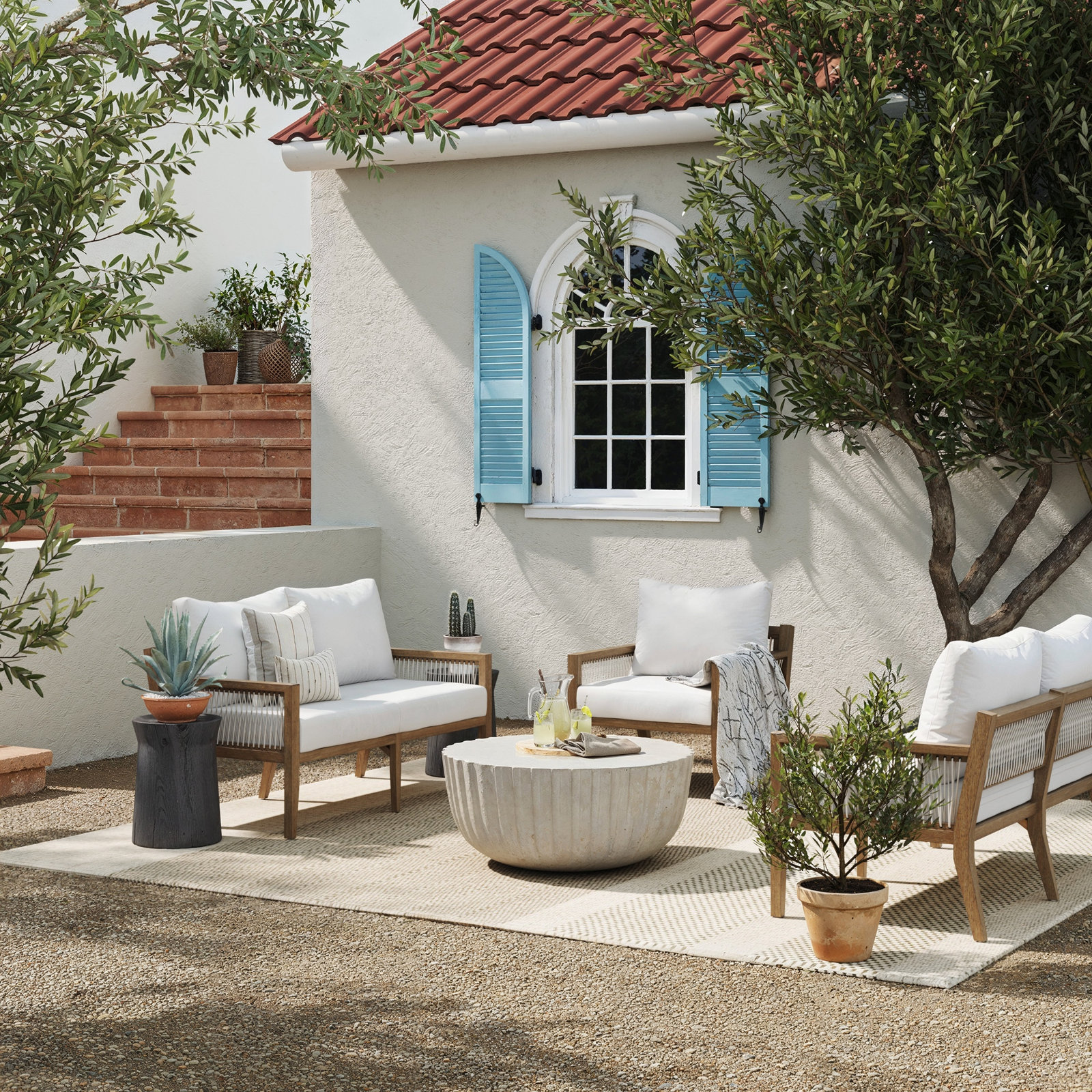 Rooney 56" Acacia Patio Loveseat, White, Brown/White