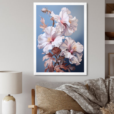 Doux rose hibiscus bouquet de fleurs encadré sur toile