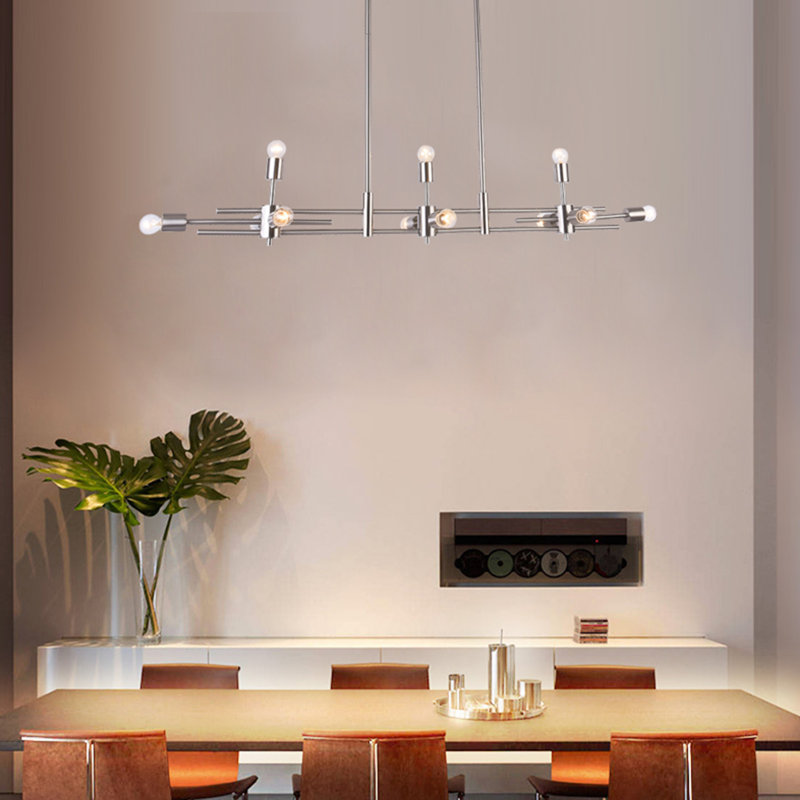 Lustre rectangulaire doré à 11 lumières Ripley, Nickel brillant