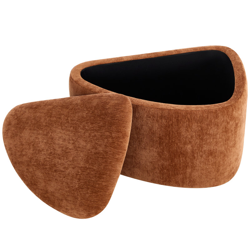 Repose-pieds de rangement triangulaire rembourré en forme de galet de 25,8 po Anease, Chenille brun