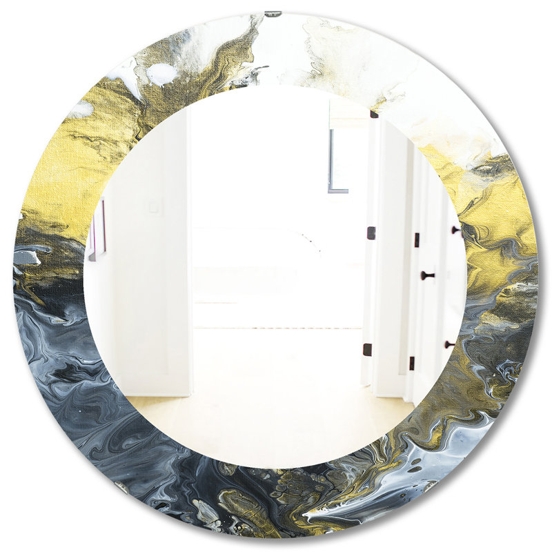 Miroir Mid-Century marbré jaune 7, H 31,5 po x l po