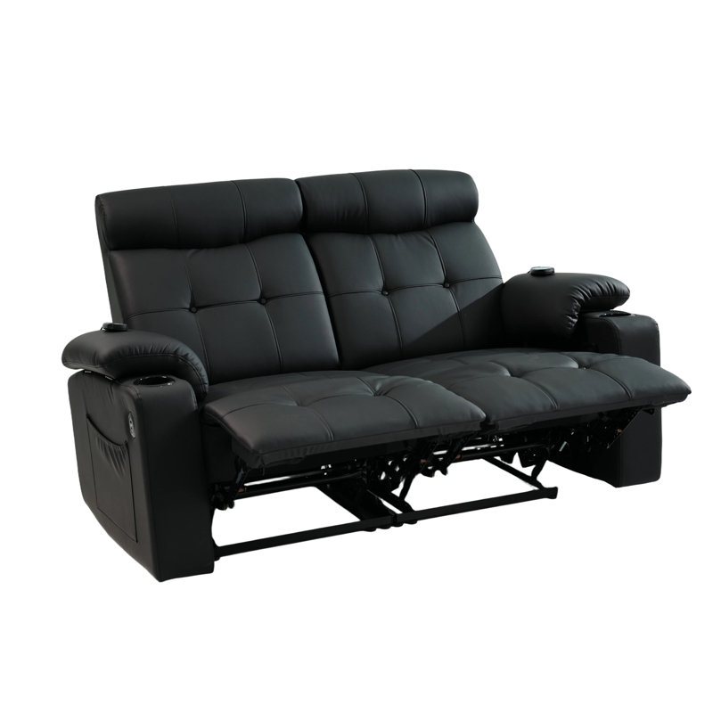 Canapé inclinable avec massage Luna Duo - double chargement USB, similicuir imperméable, rangement caché et porte-gobelets, causeuse inclinable à 160 °