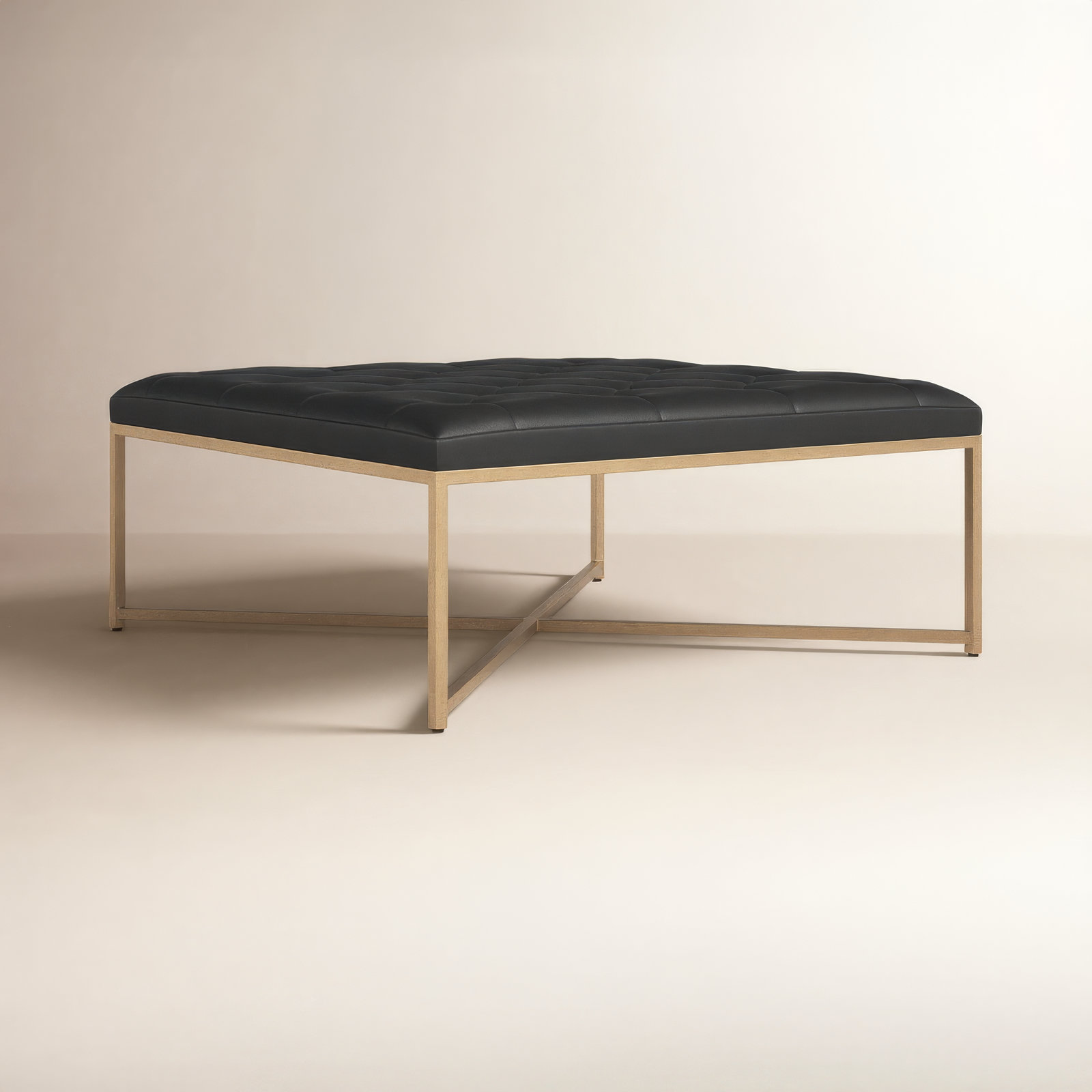 Osa 40" Genuine Leather Ottoman, Black Genuine Leather