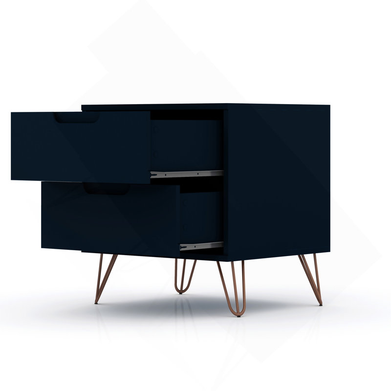 Table de chevet 20 po Rockefeller en bleu minuit (2 tiroirs), Gris anthracite foncé