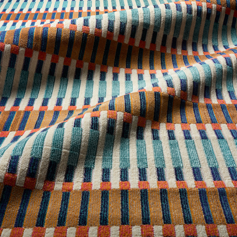 Sarmiento Geometric Blue/Orange Indoor/Outdoor Area Rug, Rectangle 6' x 9'
