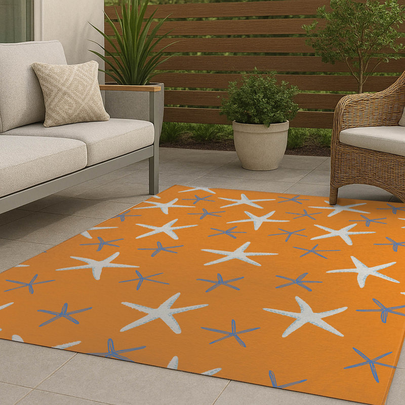 Tapis d'extérieur Starfish, Orange, Rectangulaire 3 pi x 5 pi
