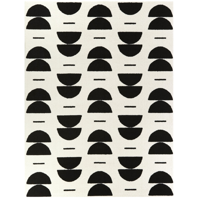 Tapis blanc / noir Pannell, Rectangle 7 pi 10 po x 10 pi