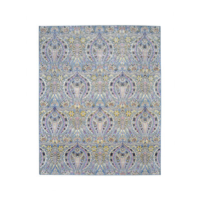 Tapis gris / bleu noué à la main Damask