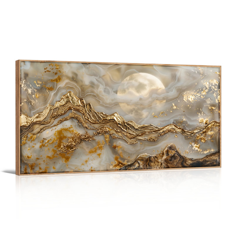 Ensemble de 1 tableau mural en toile dorée effet marbre, L 48 po x H 24 po, Naturel