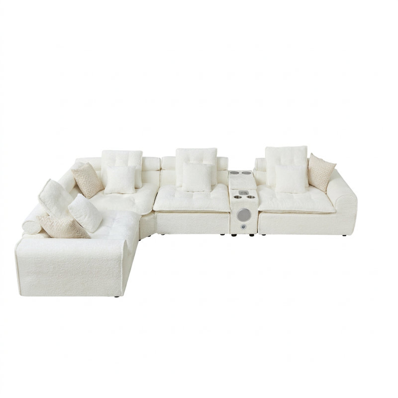 Canapé modulaire surdimensionné en L à siège profond 137,7 po avec coussins décoratifs, Blanc