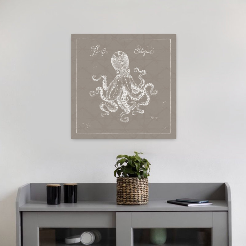Underwater Life X Greige Octopus, art côtier, H 18 po x l 18 po