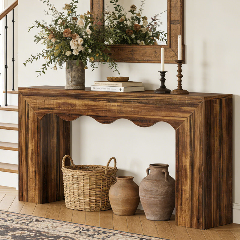 63-Inch Long Sofa Table, Farmhouse Wood Console Entryway Table, Rustic Brown