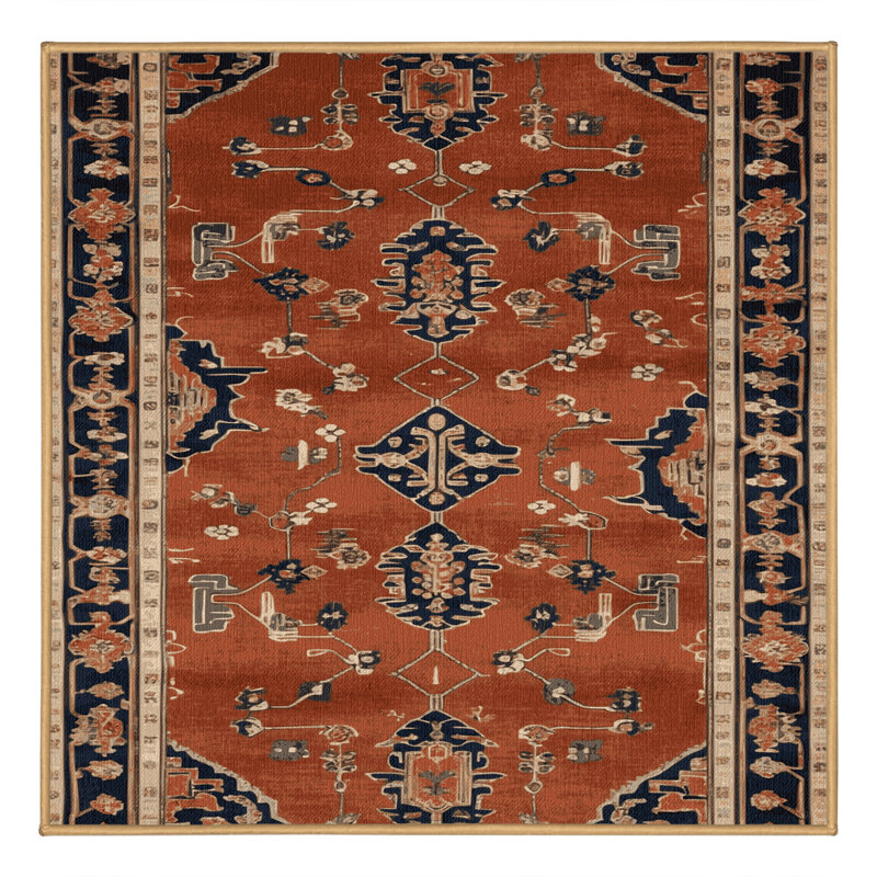 Machine Washable Art Deco Brown Area Rug, Square 6'
