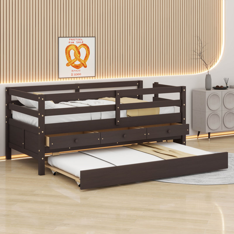 Lit mezzanine simple avec lit gigogne Jhamir Kids, Espresso