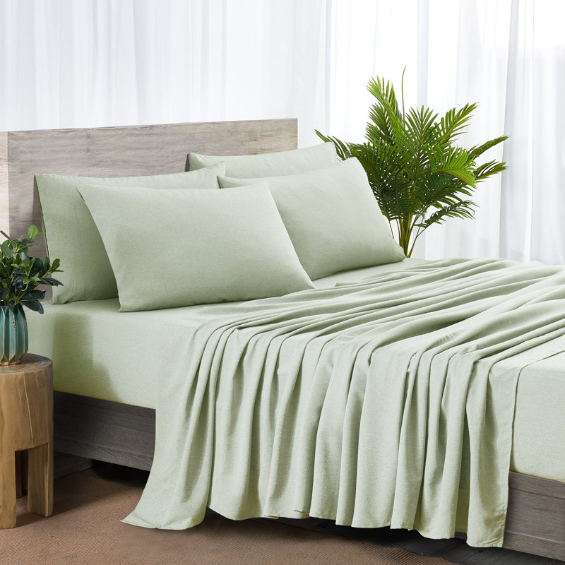 Ensemble de draps en rayonne de bambou 6 pièces Bibb Home, Ensemble de draps pour très grand lit avec 4 taie, Bruyère - vert