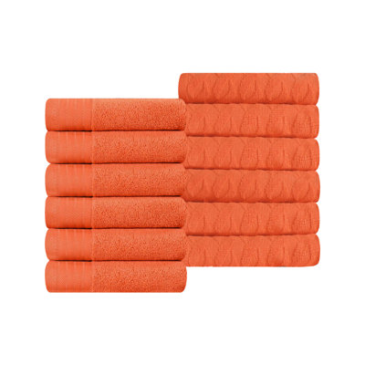 Dayeli Turkish Cotton  Jacquard and Solid Medium Weight Washcloth Towel Set (Set of 12)