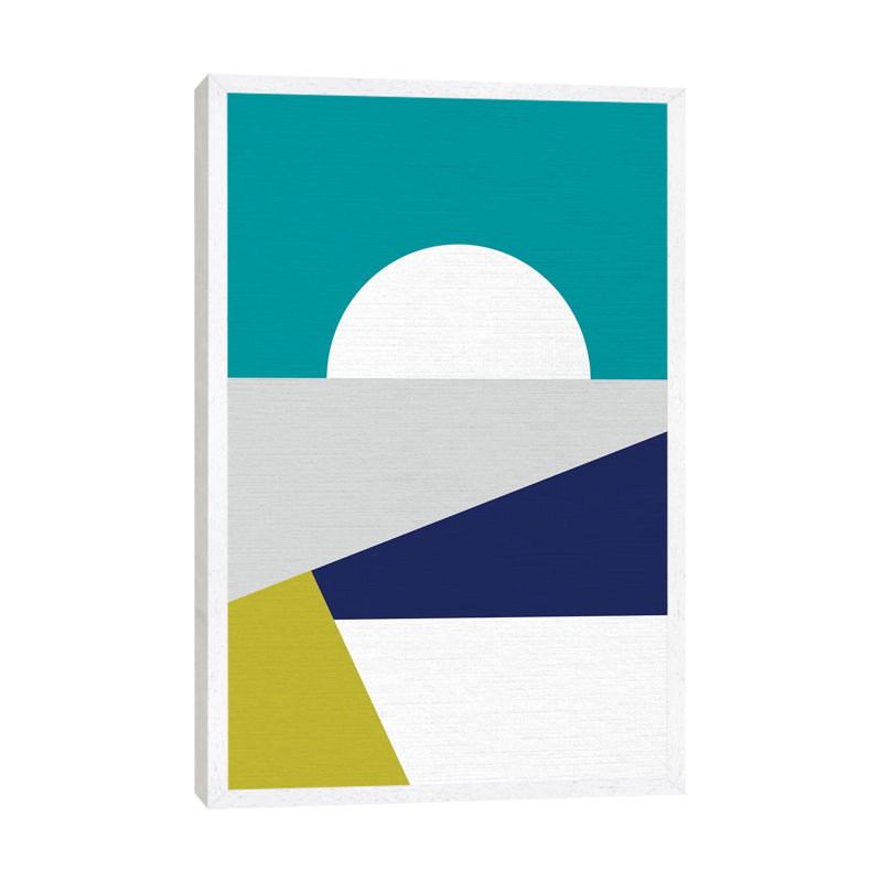 Mid Mod Geo Blue - Print on Canvas, White Framed, 152.5 cm H x 101.5 cm W