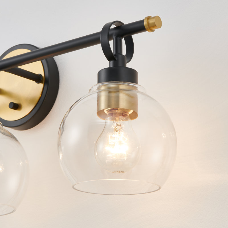 Éclairage pour salle de bain 3 lumières avec abat-jour en verre transparent, Or brossé
