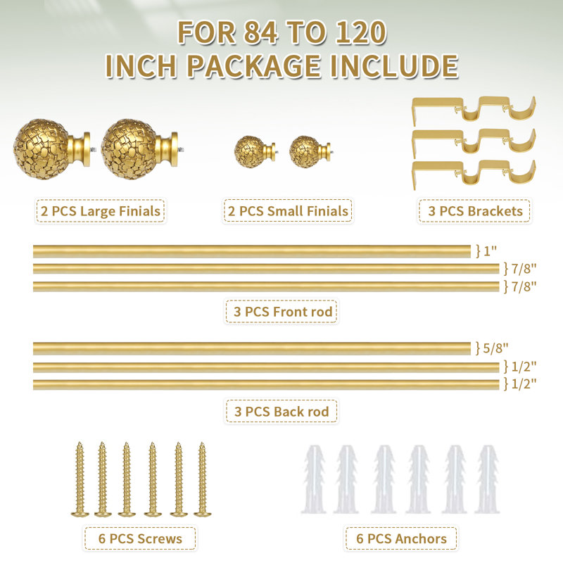 Takehito Adjustable Double Curtain Rod, 84" - 120"