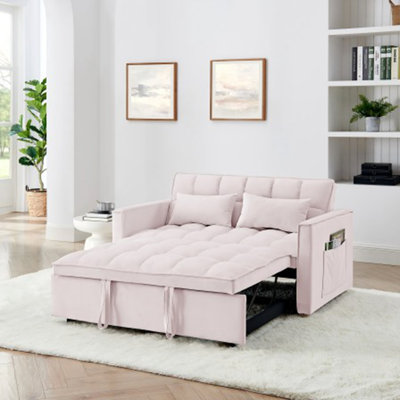 Convertible Velvet Sofa Bed with Tufted Back & Seat, Adjustable Positions for Comfort and Style in Modern Living Spaces.