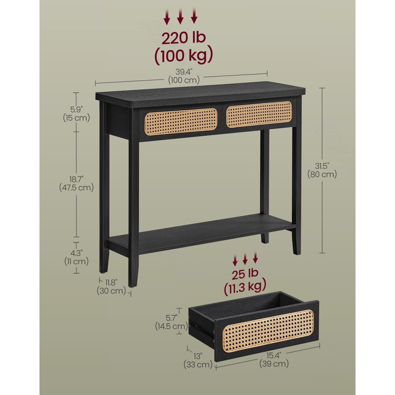 39.4" Console Table With 2 Drawers, Ash Black
