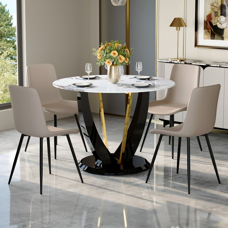 Ensemble de table et de chaises. Table de salle à manger en marbre Diamora