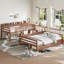 Lit simple superposé au dessus d'un lit double avec rangement, garde-corps courbés et tablettes latérales, structure en bois massif, aucun sommier nécessaire, naturel profond-134228585-134228587