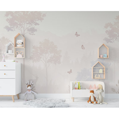 Papier peint pastel papillon - papier peint forêt, art mural papillon, aquarelle élégante pour chambre d'enfant (non tissé) 