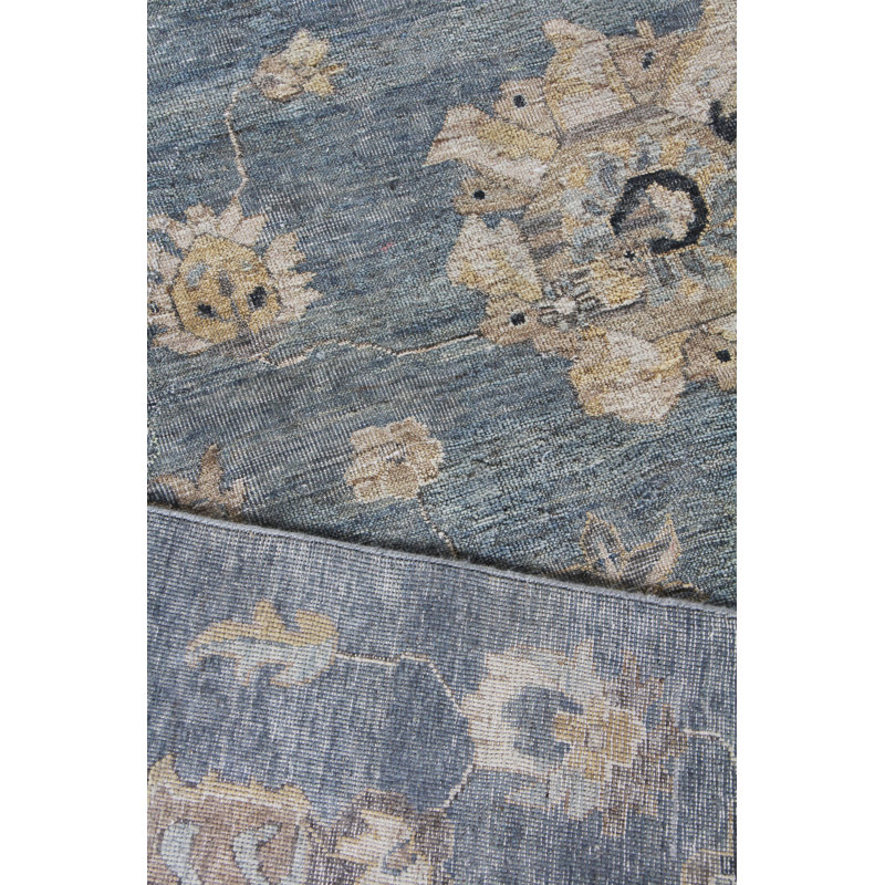 Heirloom Floral Hand-Knotted Wool Light Blue/Gold Area Rug, Rectangle 10' x 14'