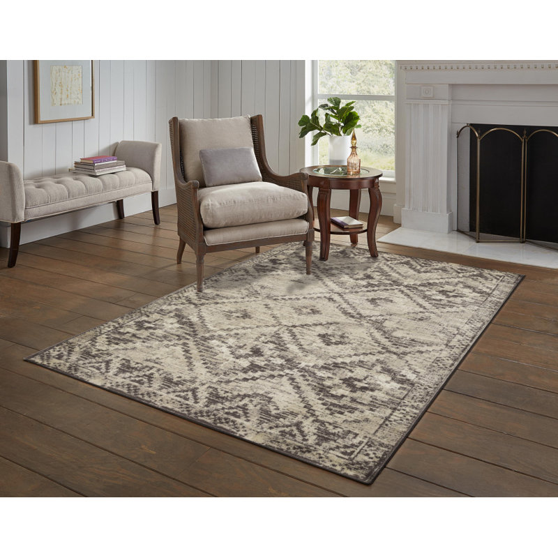 Tapis de couloir gris et gris délavé, Rectangle 8 pi x 11 pi