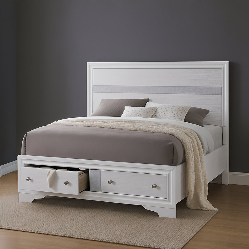 Smartt 5 Piece Bedroom Set, White, Full