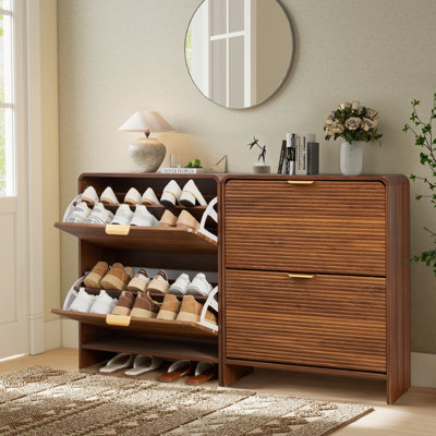 16 Pair Shoe Storage Cabinet With 2 Flip Drawers