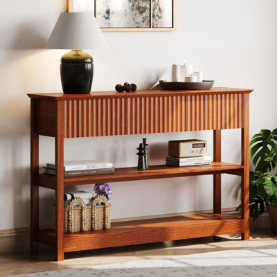 Table d'appoint cannelée 47 po avec trois tiroirs, largeur de 11,81 po, couleur cerise, pour 47 po de profondeur, 31,32 po de hauteur, style minimaliste moderne