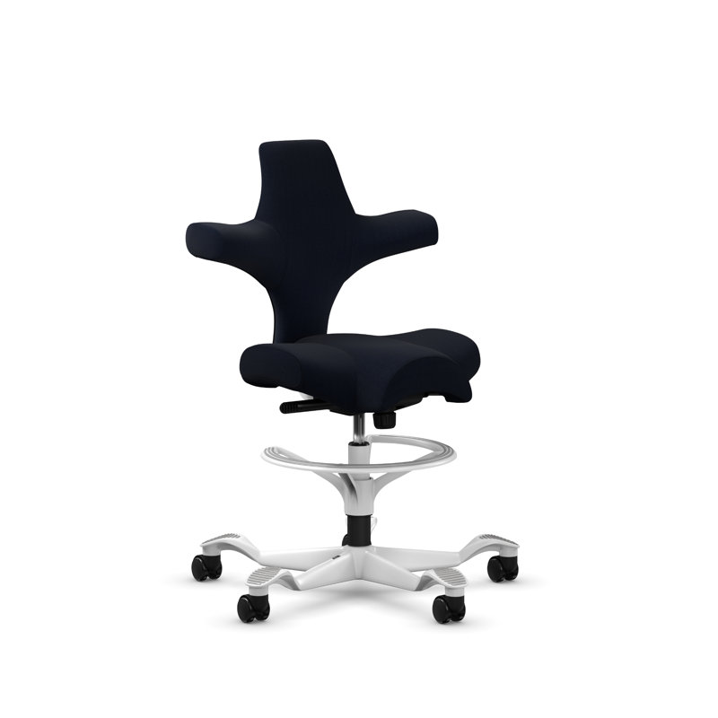 HÅG Capisco Adjustable Sit-to-Stand Height Chair with Footring, White, Midnight Black 