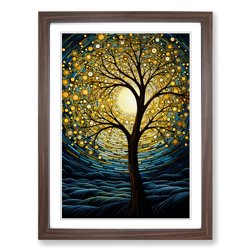 Tree Art Deco Art - Framed Print, 34cm H x 25cm W, Walnut Framed