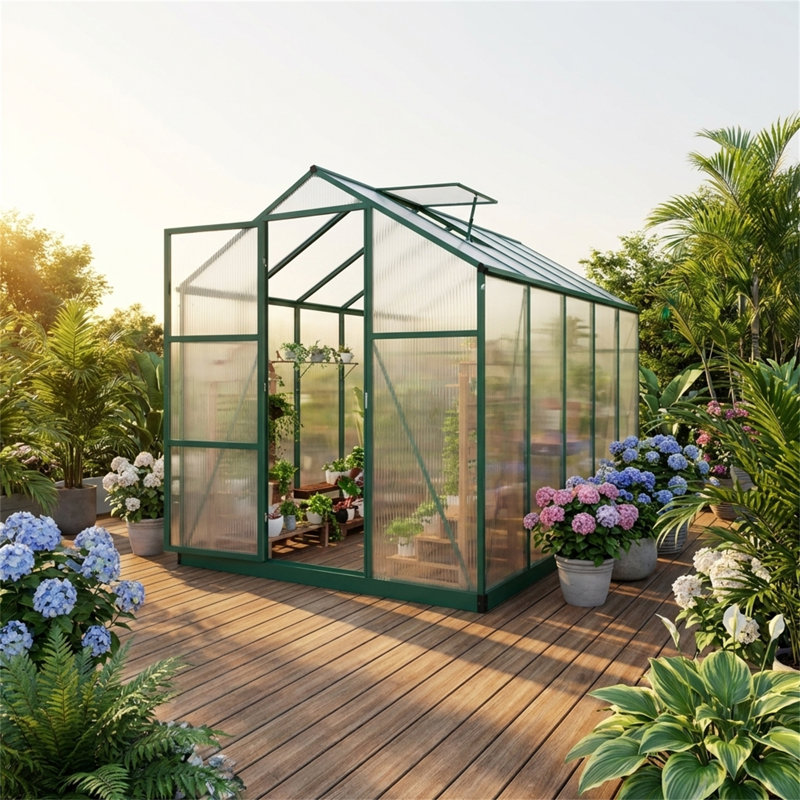 Serre en aluminium 6X10 pi, Vert, H 7,2 pi x l 6,1 pi x P 10,1 pi