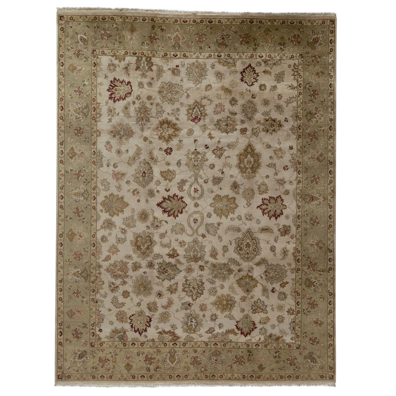 Tapis beige et vert noué à la main de haute qualité