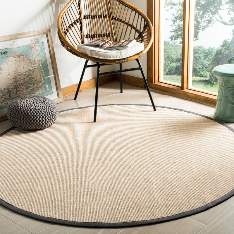 Morfou Natural Fiber Sisal Pile Solid Color Rug, Round 6'