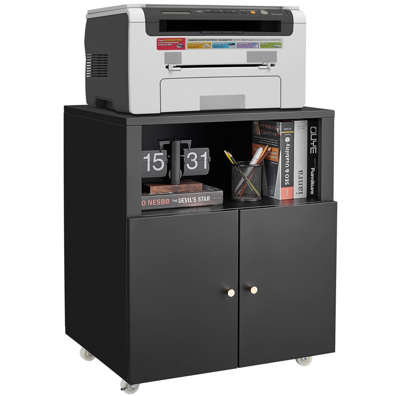 Armoire pour imprimantes en métal robuste - unité de rangement pour classeur de bureau avec 2 portes - organisateur de dossiers sous le bureau pour le bureau personnel - noir