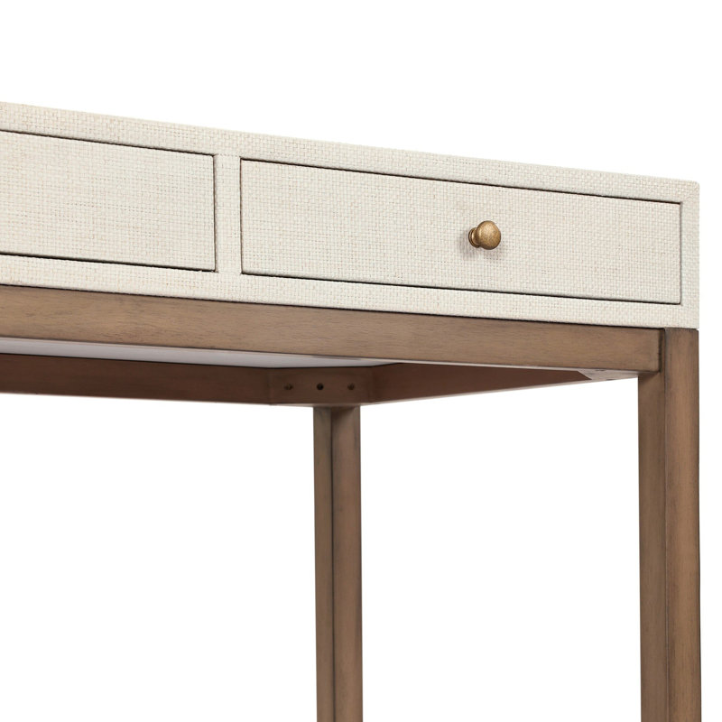 Fiona Solid Wood Writing Desk, Ivory Painted Raffia