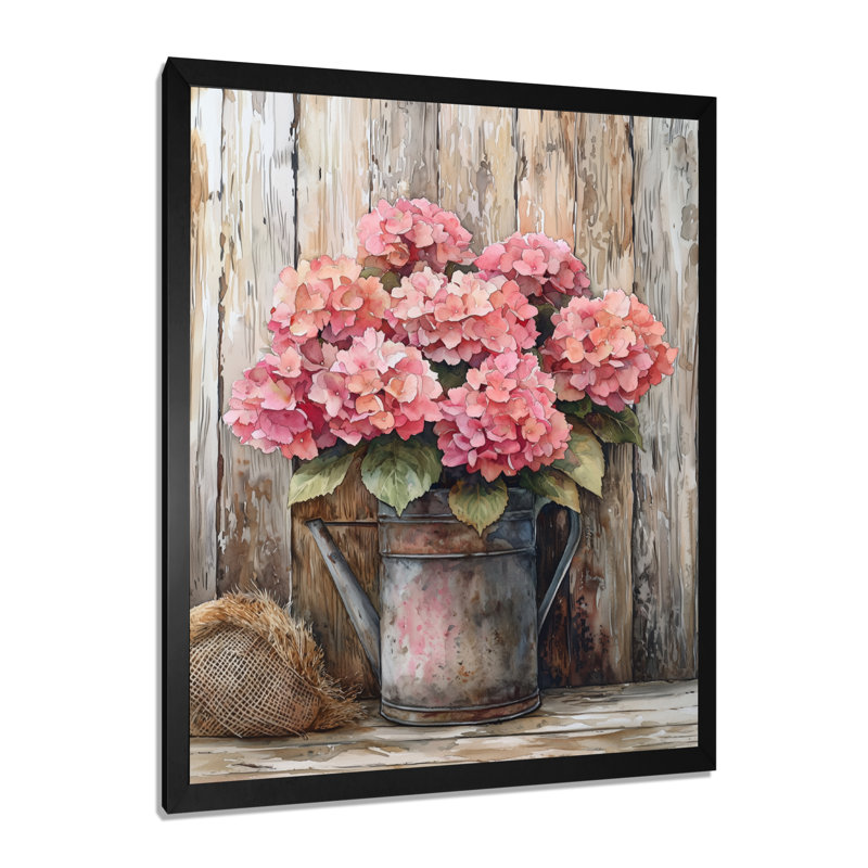 Bouquet d'hortensias rustique à la grange I - art mural floral, Noir, H 20 po x l 12 po