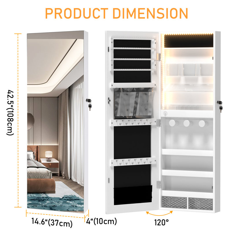 14.6'' Wide Jewelry Armoire, White
