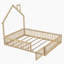 Lit plateforme en bois de style maison avec garde-corps pour enfants offrant un espace de sommeil sécuritaire et enchanteur