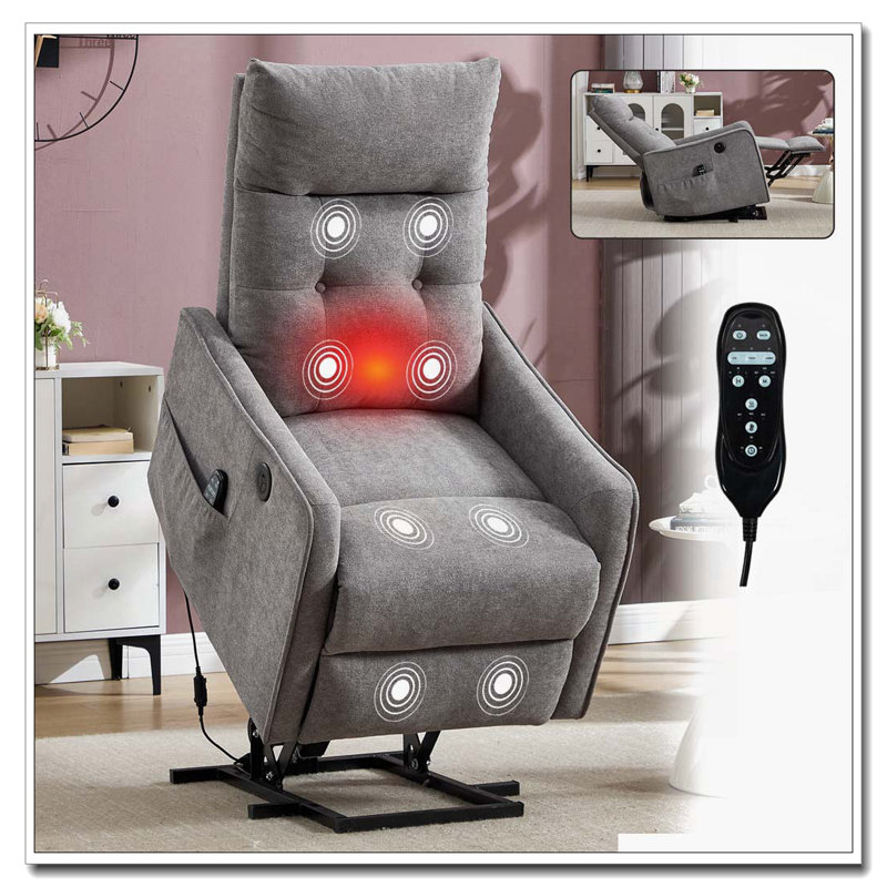 Fauteuil inclinable Power Lift avec massage et chaleur pour personnes âgées, mécanisme de mouvement robuste et une clé USB pour la recharge