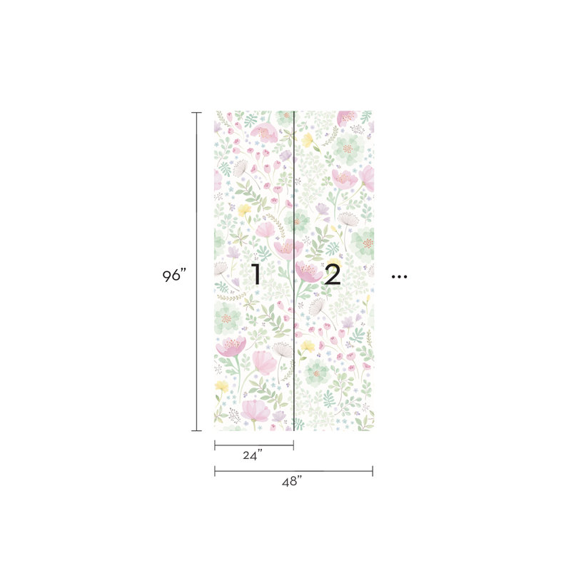 Panneau de papier peint texturé Lima Whimsy, L 96 po x l 48 po, Rose / vert