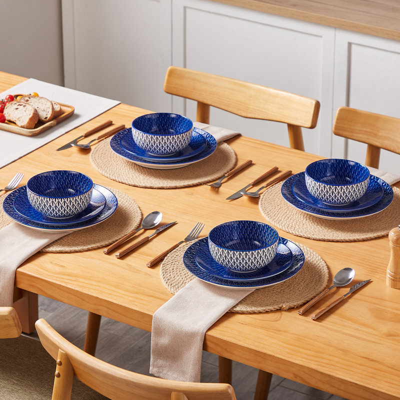Selene 12 Piece Porcelain Dinnerware Set, Service For 4, Diamond