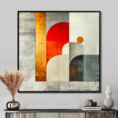 Nylie géométrique or rouge et gris Pure Form II - art géométrique abstrait