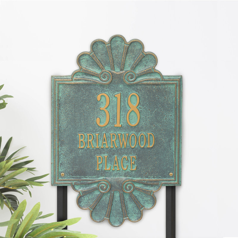 Signature Series 3-Line Lawn Address Sign, Verdigris, Bronze, Yes