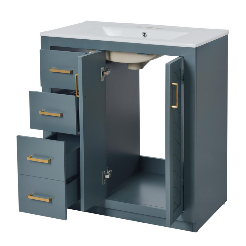Ensemble de meuble-lavabo 30 po avec tiroirs et armoires, Bleu